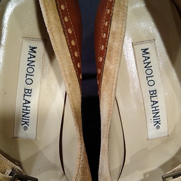 Manolo Blahnik brogue leather and suede pumps 37 - Picture 7 of 9